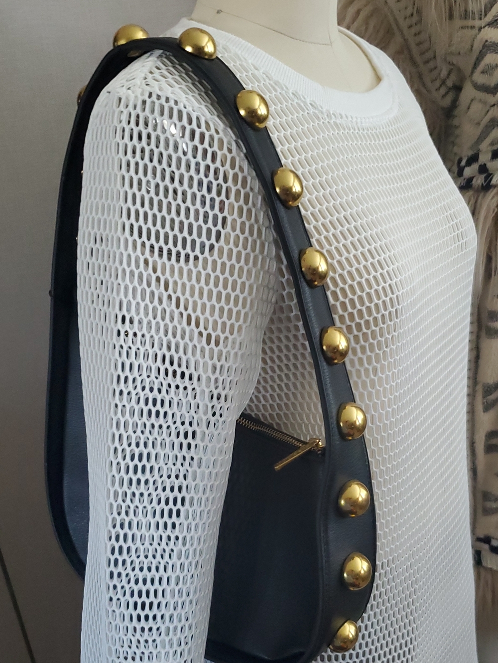 NWT Black Faux Leather Shoulder Bag with Gold Stud Accents